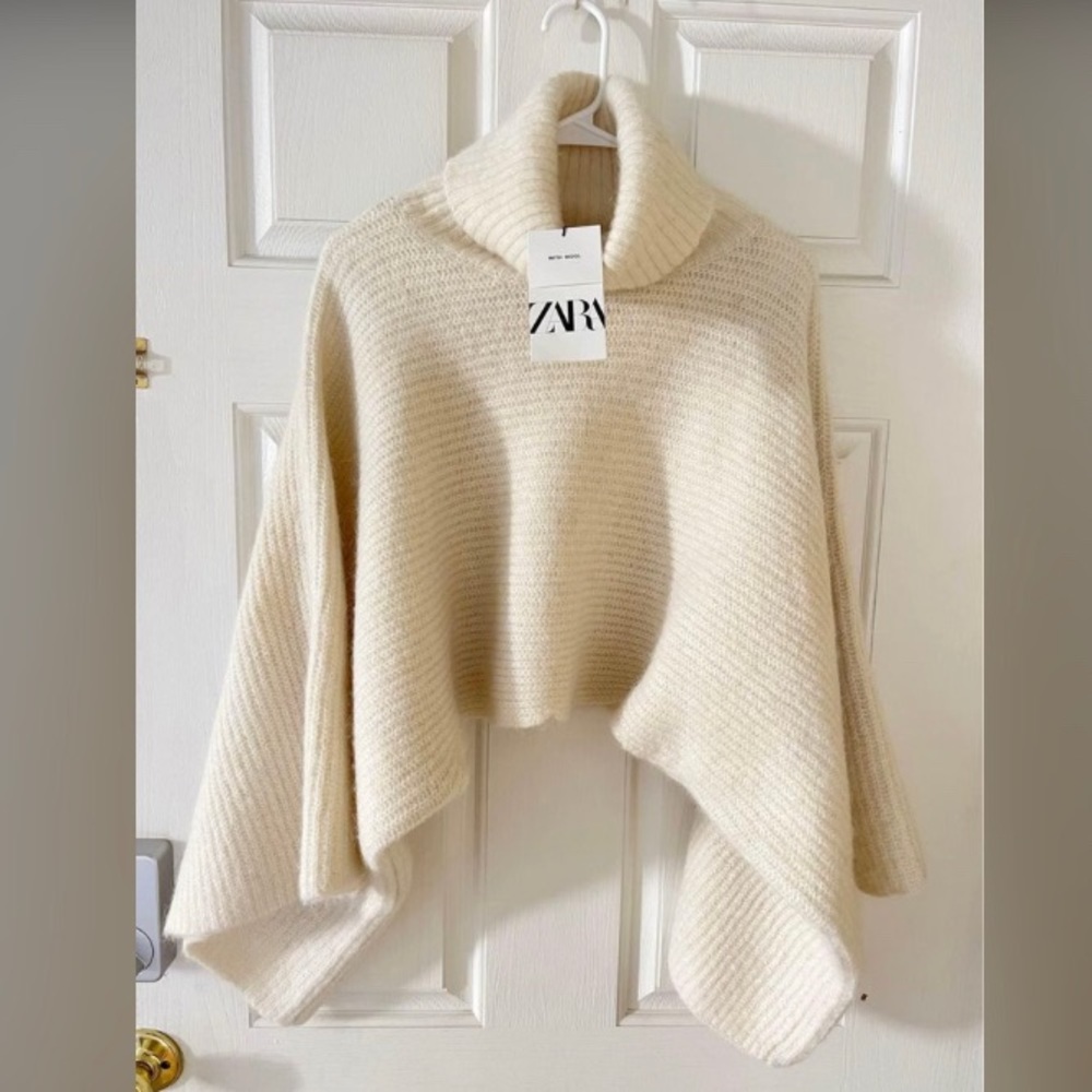 Zara Wool Sweater Cropped With Wide Sleeves